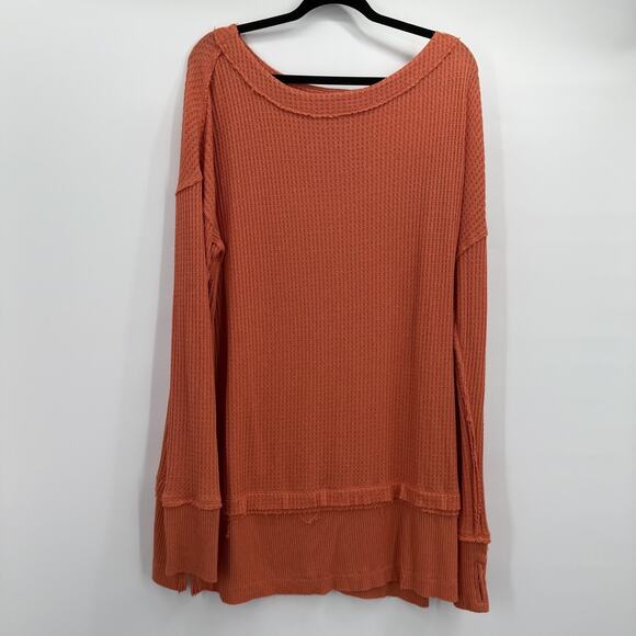 We The Free Tops - We The Free Tunic Top Womens Large Orange Waffle Knit Long Sleeve Thumbholes